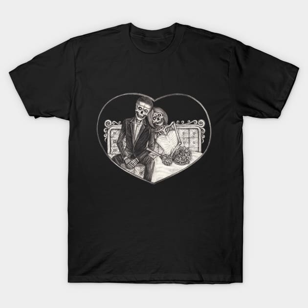 Skeletons lovers wedding. T-Shirt by Jiewsurreal